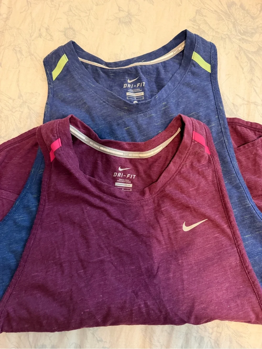 Nike Women's Dri-FIT Tank Tops - Plum and Navy with Pink and Lime Accents